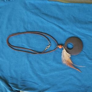 Wood circle/feather dream catcher necklace